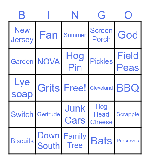 Hilliard Family Reunion Bingo Card