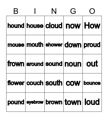 ou and ow sounds Bingo Card