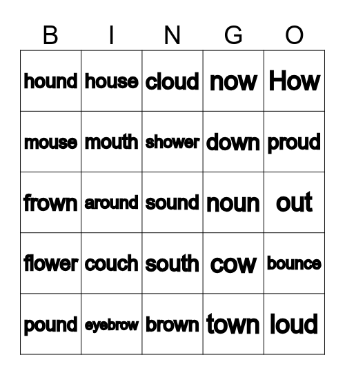 ou and ow sounds Bingo Card