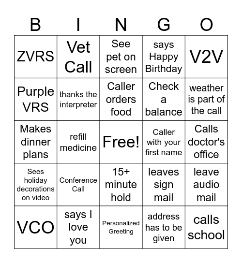 VRS BINGO Card