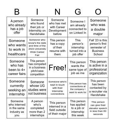 Networking Bingo Card