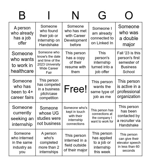 Networking Bingo Card