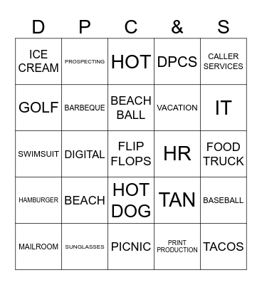 DPCS SUMMER BINGO Card