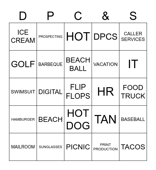 DPCS SUMMER BINGO Card