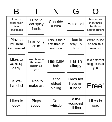 Find A Friend Who Bingo Card