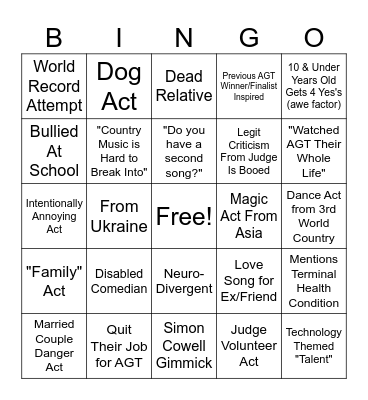 AGT Bingo (Auditions) Bingo Card