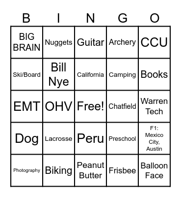 Mr. Larsen Bingo Card
