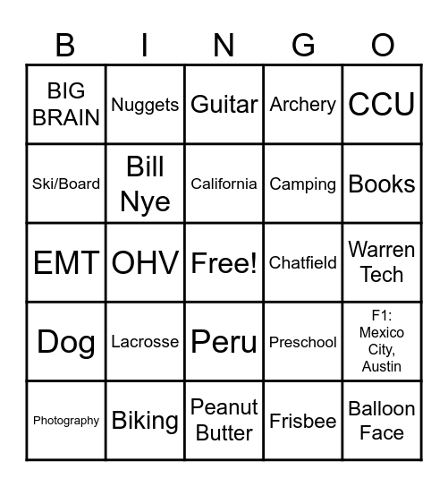 Mr. Larsen Bingo Card