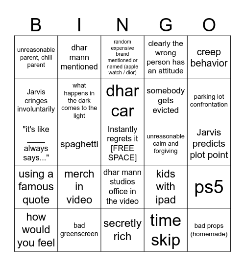 Dhar Mann Bingo v4 Bingo Card