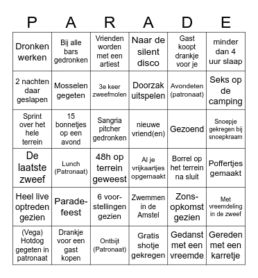 Parade Bingo 2023 Bingo Card