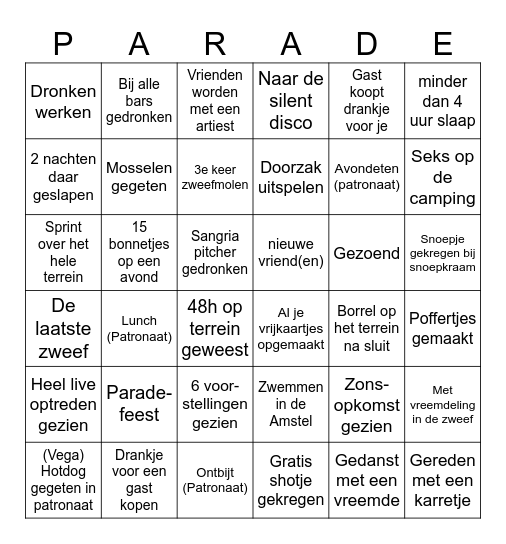 Parade Bingo 2023 Bingo Card
