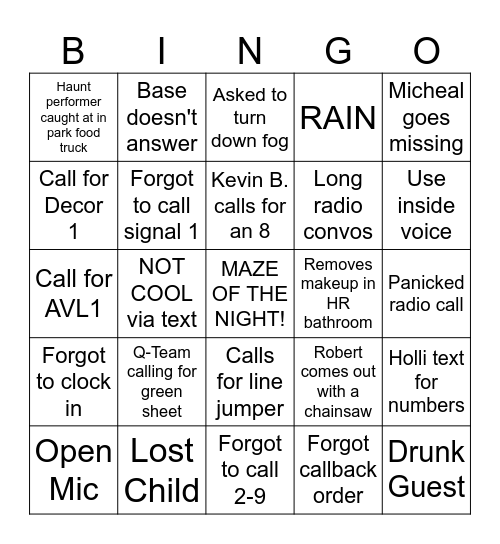 HAUNT 2023 Bingo Card