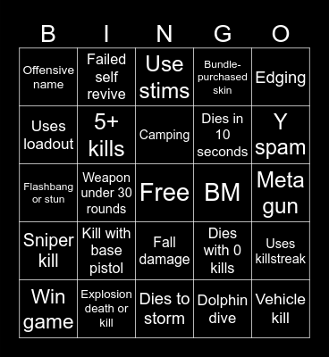 Warzone 2.0 bingo (Credits to: Big Puffer) Bingo Card