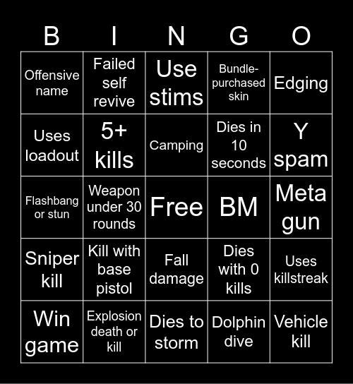 Warzone 2.0 bingo (Credits to: Big Puffer) Bingo Card