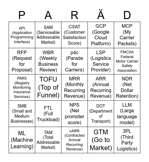 Parade 2023 Offsite Bingo Card