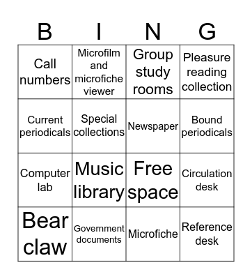 Library Bingo Card