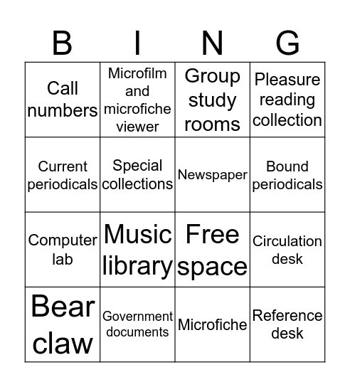 Library Bingo Card