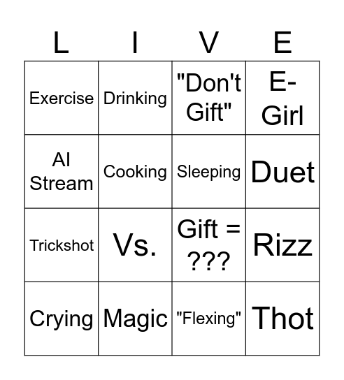 Tiktok Bingo Card