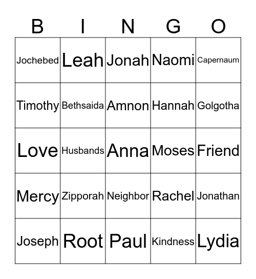 Love in the Old and New Testament Bingo Card