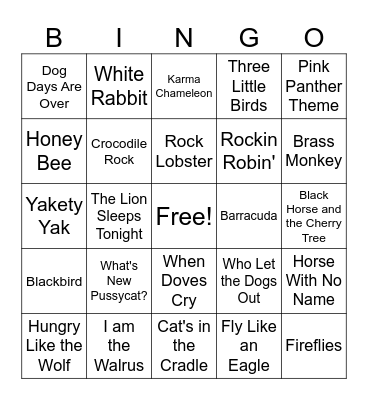 Animals Bingo Card
