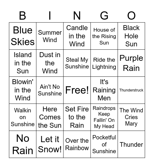 Weather Bingo Card