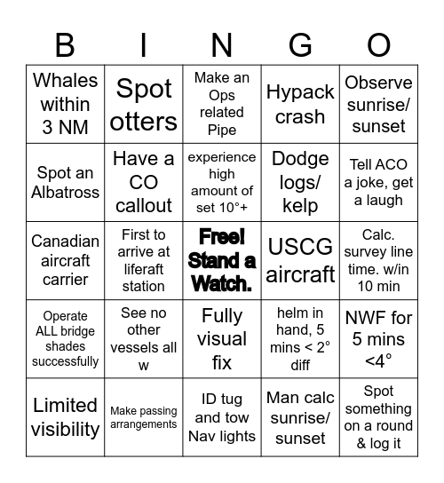 Bridge Bingo Card