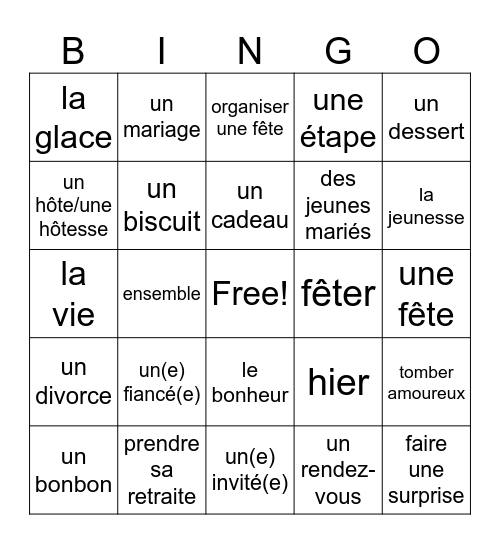 D'Accord 1 6A Vocab Bingo Card