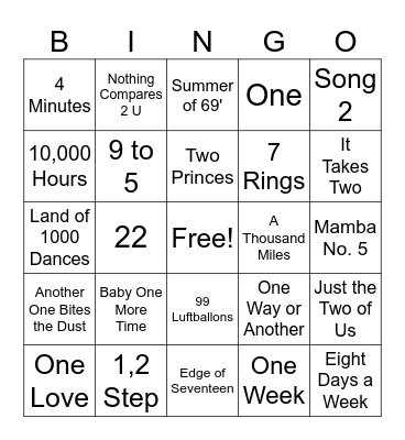Numbers Bingo Card