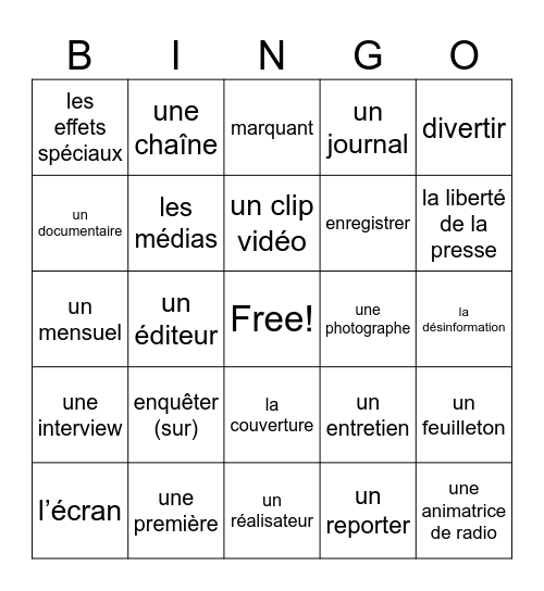 Imaginez 3A Vocab Bingo Card