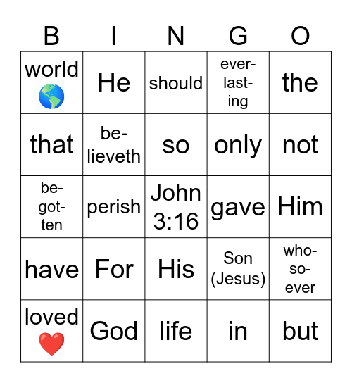 John 3:16 Bingo Card
