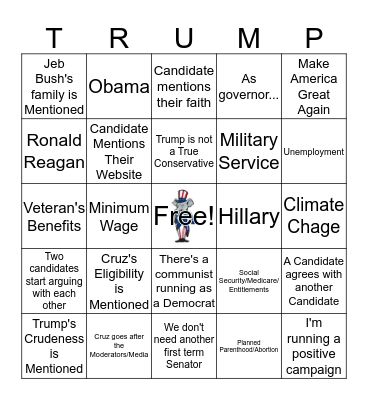 Republican Debate February 13 Card # 1 Bingo Card