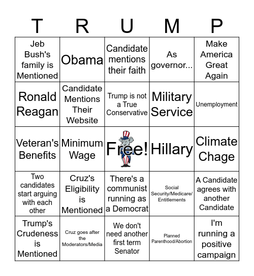 Republican Debate February 13 Card # 1 Bingo Card