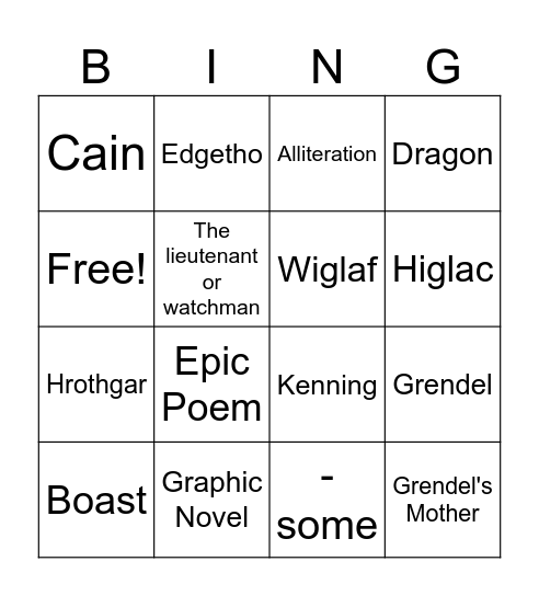 Beowulf Bingo Card