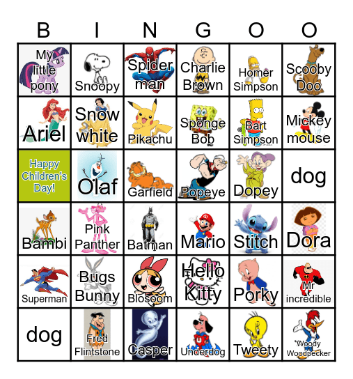 Cartoon Bingo Card