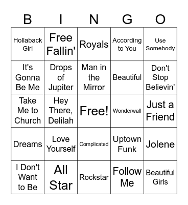 Shower Songs Bingo Card