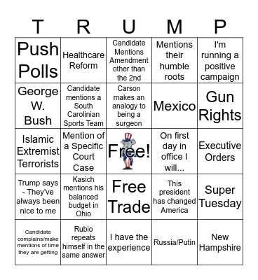 Republican Debate February 13 Card # 2 Bingo Card