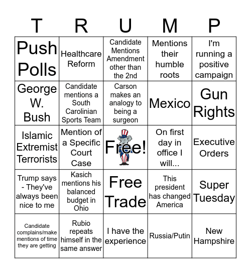 Republican Debate February 13 Card # 2 Bingo Card