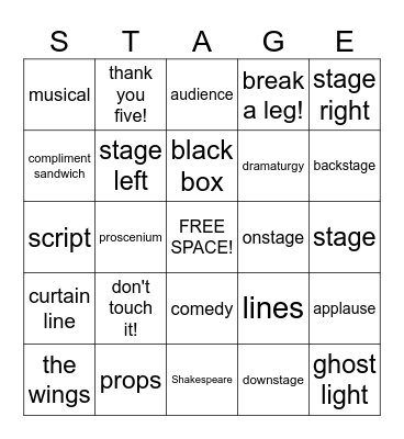 Theatre Bingo Card