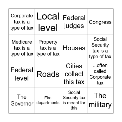 Taxes Taxes Bingo Card