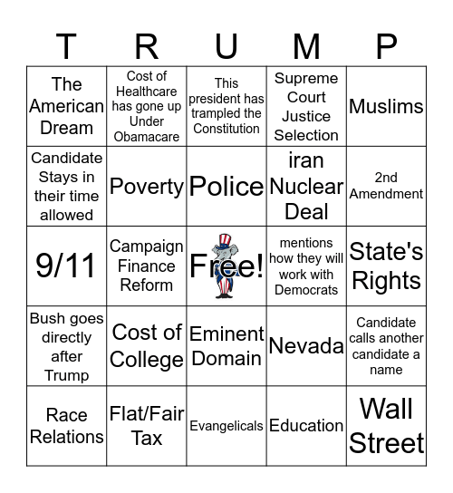 Republican Debate February 13 Card # 3 Bingo Card