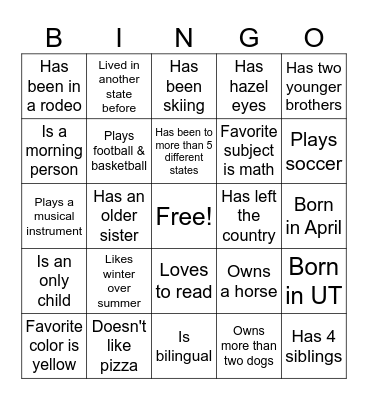 bingham's bingo Card