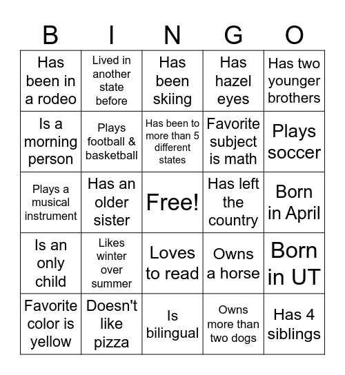 bingham's bingo Card