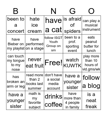 Getting To Know You BINGO Card