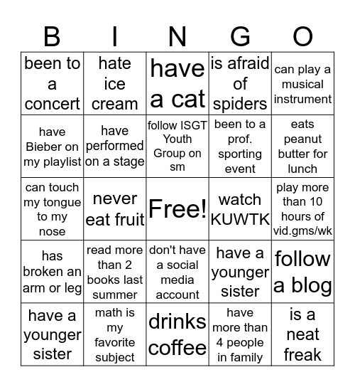 Getting To Know You BINGO Card