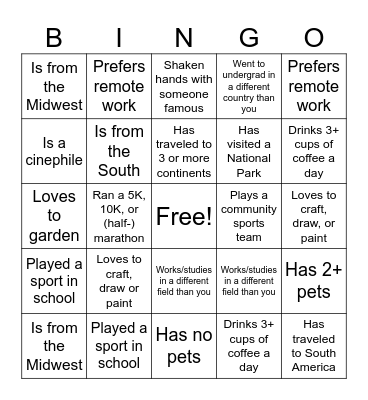 Find someone who... Bingo Card