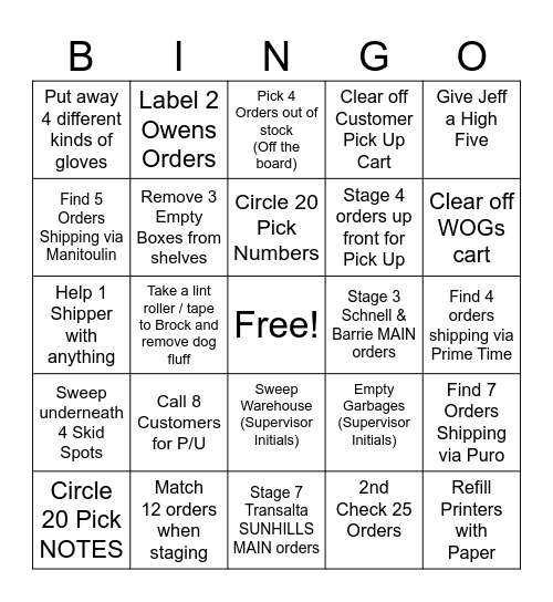 Receiving Bingo Card