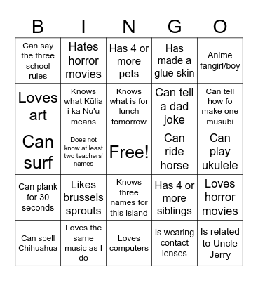 KMS Buddy Bingo Card