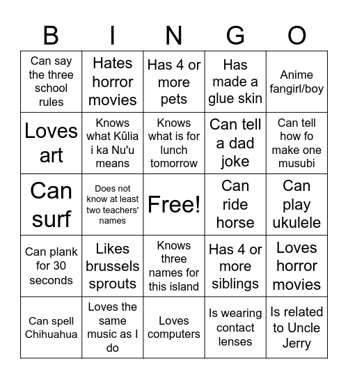 KMS Buddy Bingo Card