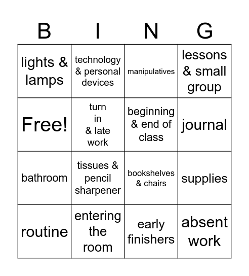 Math Expectations Bingo Card