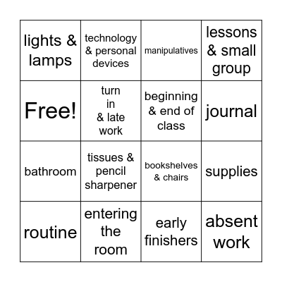 Math Expectations Bingo Card